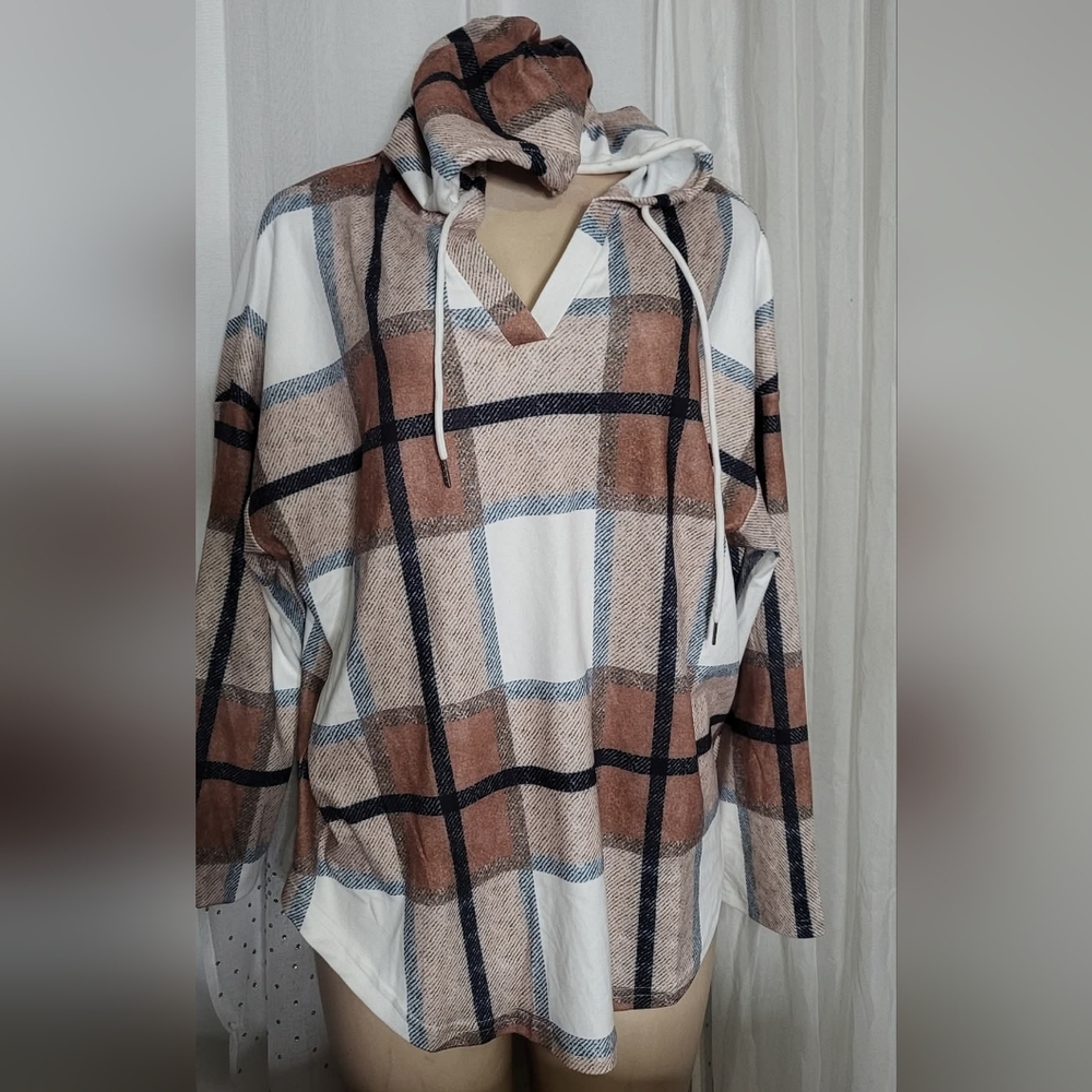 Plaid Hoodie with Drawstrings